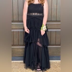 Black Asymmetrical Tiered Skirt Dress